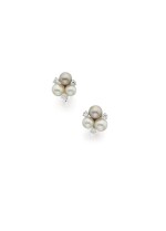 PAIR OF NATURAL PEARL AND DIAMOND EARCLIPS
