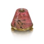A gem-set gilt-metal mounted rhodonite bell push, probably St Petersburg, circa 1900