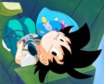 Goku Jr Playing Video Game, Dragon Ball GT Movie, A Hero's Legacy 1997, Animation Cel with Hand-painted Original Background | 玩遊戲機的孫悟空JR，龍珠GT 電影悟空外傳！勇氣的證明四星珠1997賽璐璐，附手繪原裝背景