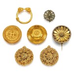Six brooches, one by Castellani, and one ring, second half of the 19th century