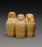 Three Egyptian Alabaster Canopic Jars, 26th Dynasty, 664-525 B.C.