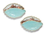 A Pair of Meissen Seladon-Ground Leaf-Shaped Dishes, Circa 1740