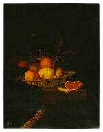 Still life of assorted fruit in a Wanli porcelain bowl