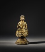 A rare gilt-bronze seated figure of Shakyamuni Buddha Northern Qi – Sui dynasty | 北齊至隋 鎏金銅釋迦牟尼佛坐像