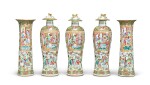 A CANTON FAMILLE-ROSE FIVE-PIECE GARNITURE, QING DYNASTY, 19TH CENTURY