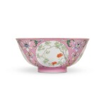 A fine pink-ground famille-rose sgraffiato 'medallion' bowl, Seal mark and period of Daoguang | 清道光 粉彩粉地錦上添花開光花卉圖盌 《大清道光年製》款