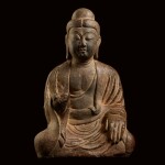 A FINELY CARVED LIMESTONE FIGURE OF SHAKYAMUNI BUDDHA TANG DYNASTY | 唐 石灰石雕釋迦牟尼佛坐像