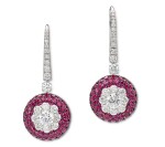 GRAFF | 'CLUSTER HALO' PAIR OF RUBY AND DIAMOND PENDENT EARRINGS | 格拉夫 'Cluster Halo' 紅寶石 配 鑽石 吊耳環一對