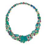 Oscar Heyman & Brothers | Black Opal, Diamond, Ruby and Sapphire 'Clover' Necklace [黑色蛋白石配鑽石、紅寶石及藍寶石「Clover」項鏈]