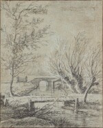 Landscape with willow trees by a river