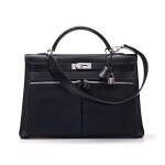 Black Kelly Lakis 40cm in Toile and Box Leather with Palladium Hardware, 2008