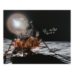 [APOLLO 14]. THE LUNAR MODULE AT FRA MAURO. COLOR PHOTOGRAPH, SIGNED BY EDGAR MITCHELL								
