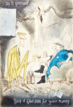 Ronald Searle | "Do it yourself, have a good rum for your money", pen ink and watercolour with bodycolour, framed and glazed