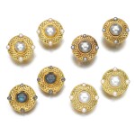 Cassandra Goad | Three pairs of cultured pearl and diamond ear clips and a pair of labradorite ear clips