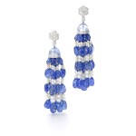 MICHELE DELLA VALLE | PAIR OF SAPPHIRE, SEED PEARL AND DIAMOND PENDENT EAR CLIPS       