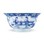 A BLUE AND WHITE 'LADIES AND BOYS' BOWL, QING DYNASTY, KANGXI PERIOD