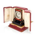 PENDULE ECRAN AN IMPORTANT AND RARE ROCK CRYSTAL, ONYX, ENAMEL, CORAL, YELLOW GOLD AND DIAMOND-SET MYSTERY DESK TIMEPIECE, CIRCA 1926