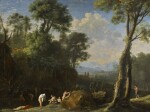 HERMAN VAN SWANEVELT | Diana and her nymphs bathing in a wooded landscape