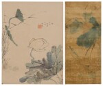 Two paintings of lotus | 閏士寶（傳）《白蓮》設色紙本 立軸 及 惲壽平（款）《蓮》設色絹本 立軸 一組兩幅