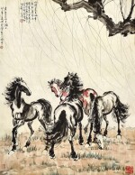 徐悲鴻 柳下群駿圖 | Xu Beihong, Four Horses Under the Willow