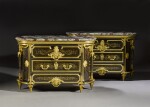 A pair of Louis XIV style gilt-bronze mounted, brass, ebony and tortoiseshell marquetry commodes en tambour, after a model by A.-C. Boulle, circa 1870