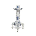 A Rare Chinese Export Blue and White Tripod Candlestick, Qing Dynasty, Kangxi Period