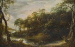 ADRIAEN VAN STALBEMT | WOODED RIVER LANDSCAPE WITH TOBIAS AND THE ANGEL
