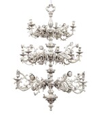 A silver plated bronze chandelier, probably Dutch, 17th century and later 