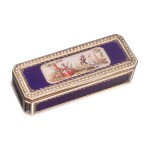 AN ENAMELED GOLD SNUFF BOX SET WITH PEARLS, GERMAN OR SWISS, CIRCA 1790