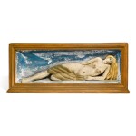 CARVED AND POLYCHROME PAINT-DECORATED WOOD WALL PLAQUE OF A RECLINING NUDE, 20TH CENTURY