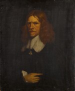 Portrait of a gentleman, half length, in black with a white collar and cuff