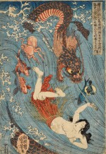 Utagawa Kuniyoshi (1797-1861) | The Diving Woman Recovers the Stolen Jewel from the Dragon King's Palace | Edo period, 19th century