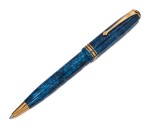 CONWAY STEWART | A BLUE MARBLED ACETATE BALLPOINT PEN WITH GOLD ACCENTS, CIRCA 2005