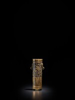A small parcel-gilt bronze incense holder, 17th century | 十七世紀 銅局部鎏金雜寶紋獸耳香插