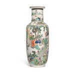 A famille-verte rouleau vase, Qing dynasty, Kangxi period | 清康熙 五彩群仙祝壽圖棒槌瓶