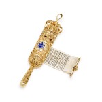 A Miniature Gold Filigree and Enamel Esther Scroll, late 20th century