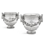 A pair of George III silver wine coolers, Parker & Wakelin, London, 1768; the detachable rims and liners John Bridge for Rundell, Bridge & Rundell, London, 1831