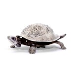 A George V silver and metal tortoise form bell push, Grey & Co., Chester, 1911