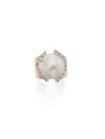 GOLD, CULTURED PEARL AND DIAMOND RING, DAVID WEBB