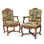 A pair of Franco-Flemish carved oak fauteuils, possibly Liège, circa 1730
