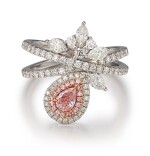 COLOURED DIAMOND, DIAMOND AND PINK SAPPHIRE RING | 彩色鑽石 配 鑽石 及 粉紅色剛玉 戒指