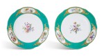 TWO VINCENNES OR EARLY SÈVRES GREEN-GROUND PLATES FROM THE FREDERIK V SERVICE, CIRCA 1755