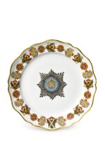 A porcelain plate from the service of the Order of St Andrew, Imperial Porcelain Factory, St. Petersburg, period of Alexander II (1855-1881)