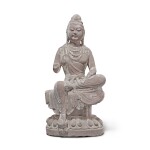 A Chinese Tang-Style Painted Sandstone Figure of a Seated Bodhisattva