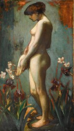 Study of a Standing Nude amongst Iris and Narcissi