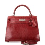 Hermès Rouge H Sellier Kelly 25cm of Shiny Niloticus Lizard with Palladium Hardware