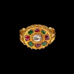 A gold, diamond, ruby and emerald 'floral' ring South India, 19th century | 十九世紀 南印度 金嵌鑽石、紅寶石及祖母綠花形戒指