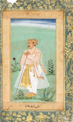 An illustration from Prince Khurram's Album: A portrait of the nobleman Sharif Khan, the reverse with calligraphy signed by Khurram (later known as Shah Jahan), India, Mughal, circa 1610