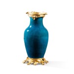 A Louis XV gilt-bronze mounted turquoise porcelain vase, mid-18th century
