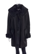 MIDNIGHT BLUE, LIGHT BLUE AND BORDEAUX KNITTED WOOL COAT WITH LAPIN INSERTS, CHANEL